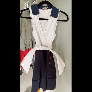 White and Navy Collared Dress